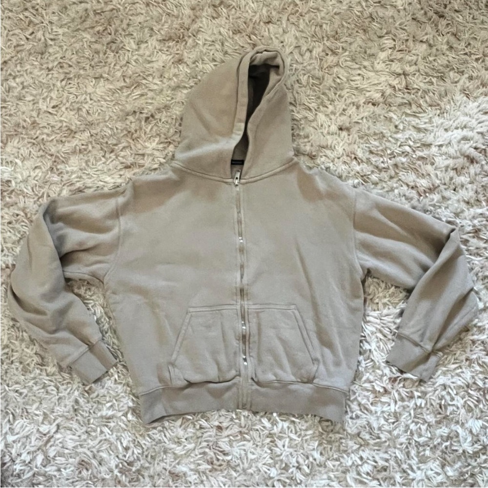 Brandy Melville Sherpa-Lined Zip Hoodie — Beige